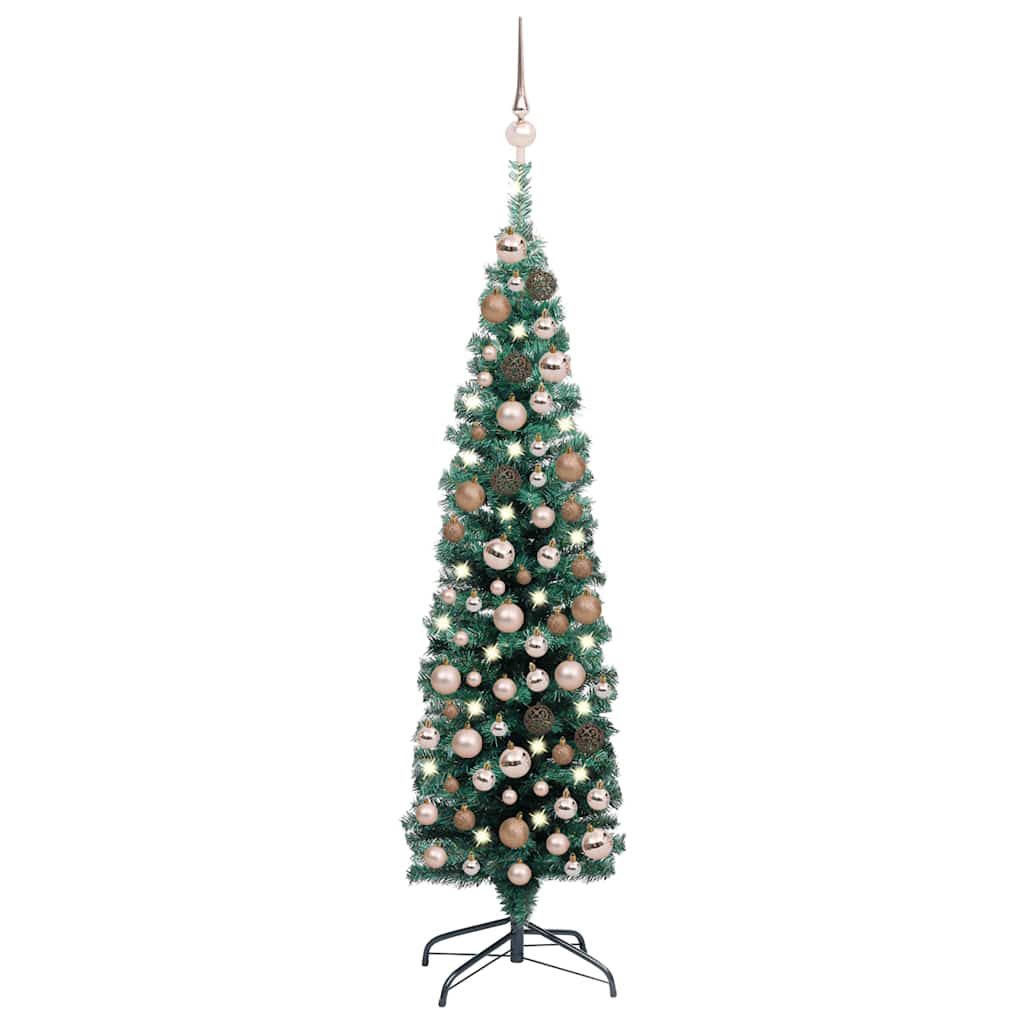 VIDAXL - Árvore de Natal artificial fina c/ luzes LED/bolas 120 cm verde Árvore de Natal artificial fina c/ luzes LED/bolas 120 cm verde