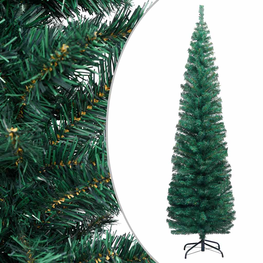 

vidaXL Kunstkerstboom met LED's en kerstballen smal 180 cm groen