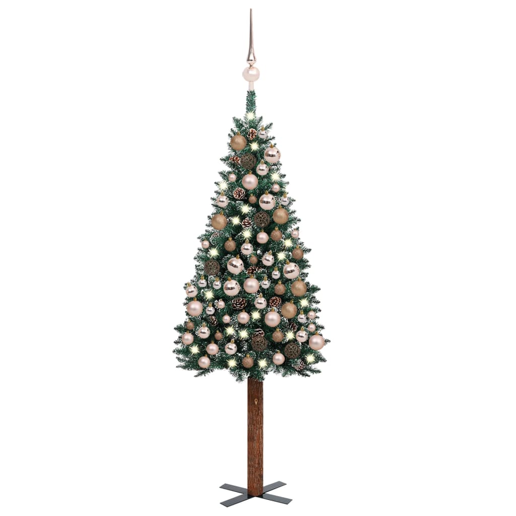 vidaXL Set pom Crăciun subțire, LED-uri&globuri, verde, 150 cm