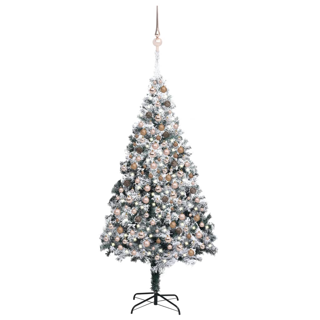 vidaXL Set pom Crăciun artificial cu LEDuri&globuri, verde 240 cm, PVC