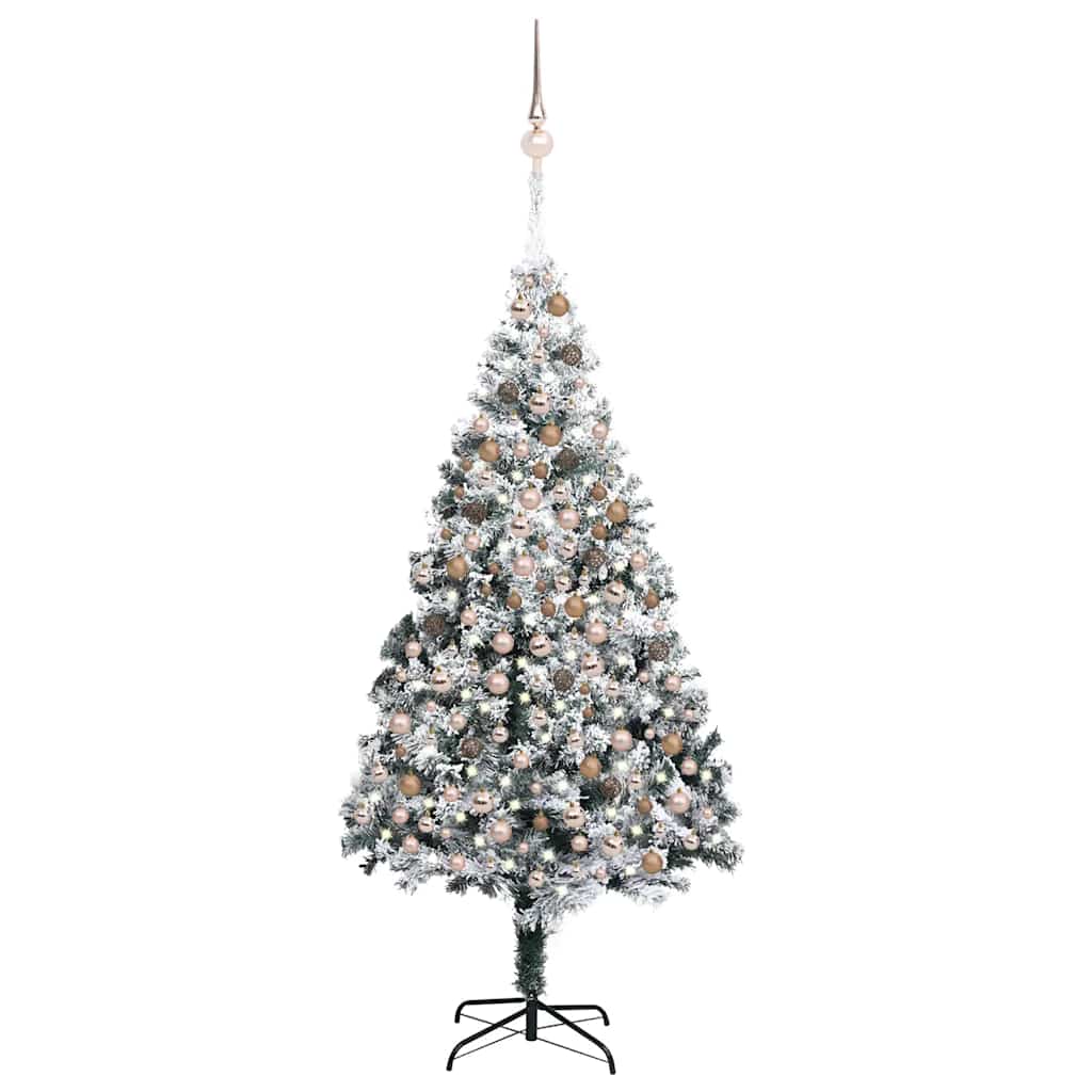 vidaXL Umělý vánoční stromek s LED a sadou koulí zelený 240 cm PVC