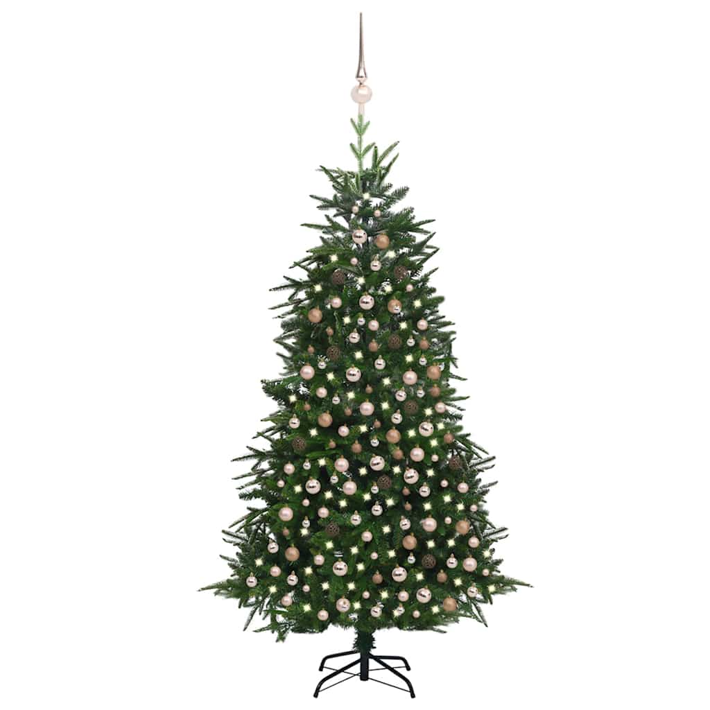 vidaXL Umělý vánoční stromek LED a sada koulí zelený 210 cm PVC a PE