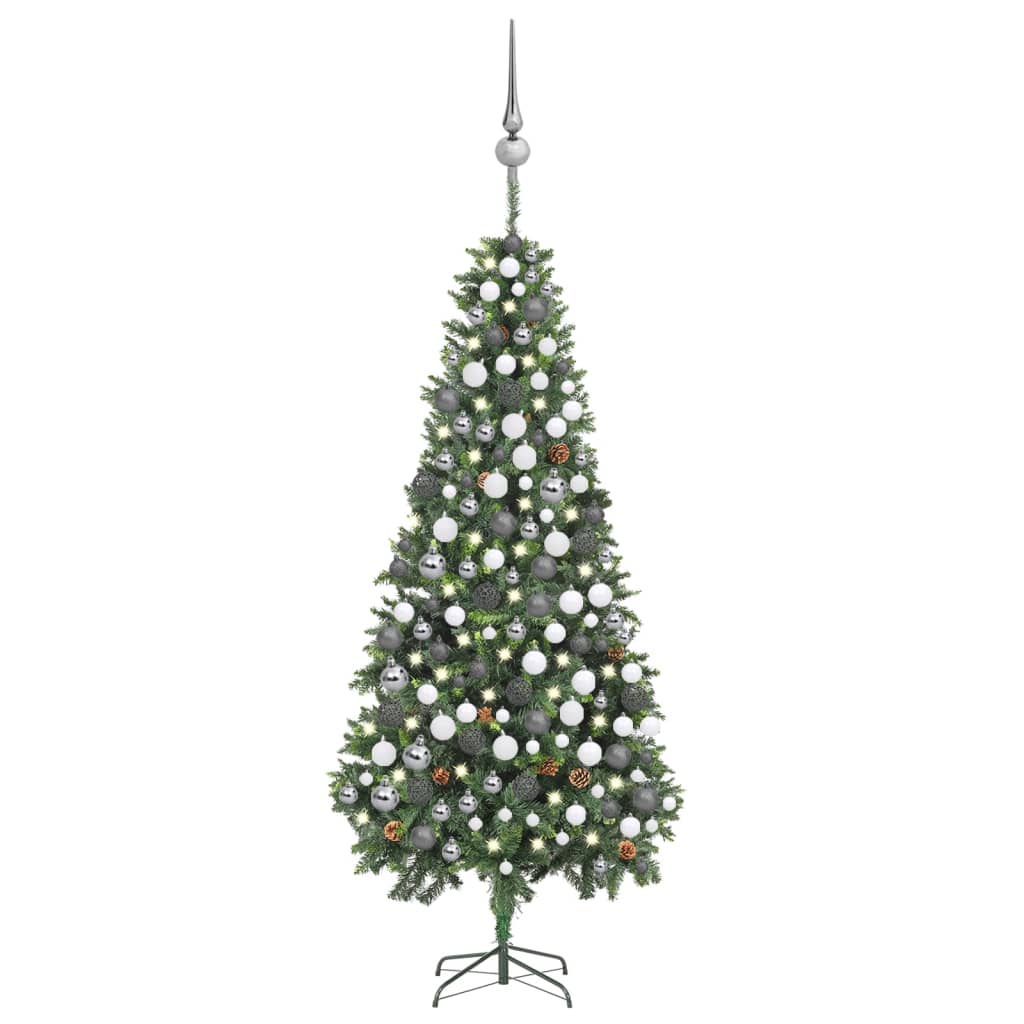 vidaXL Brad Crăciun artificial pre-iluminat globuri/conuri pin 210 cm