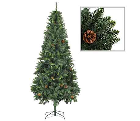 vidaXL Arbre de No&euml;l artificiel pr&eacute;-&eacute;clair&eacute;/boules pommes de pin 210cm