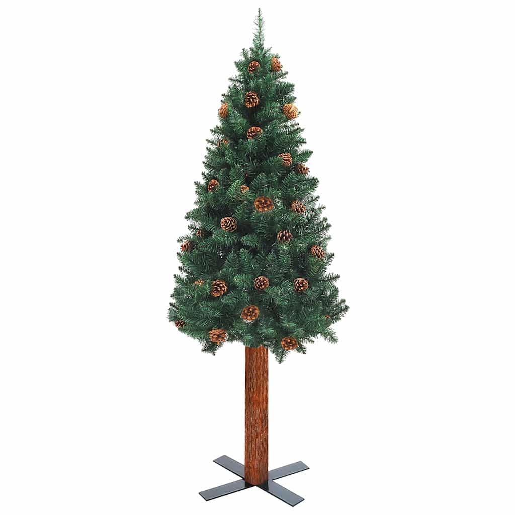 vidaXL Brad de Crăciun subțire, LED-uri&set globuri, verde, 180 cm PVC
