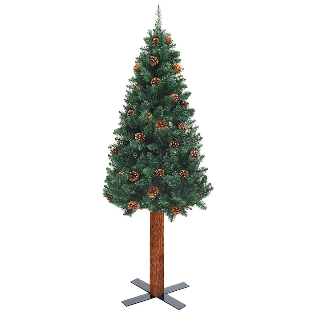 

vidaXL Kunstkerstboom met LED's en kerstballen smal 210 cm PVC groen