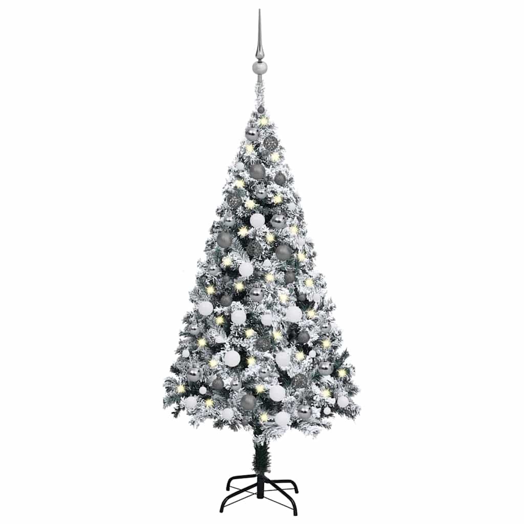 vidaXL Osvetlený umelý vianočný stromček s guľami, zelený 120 cm