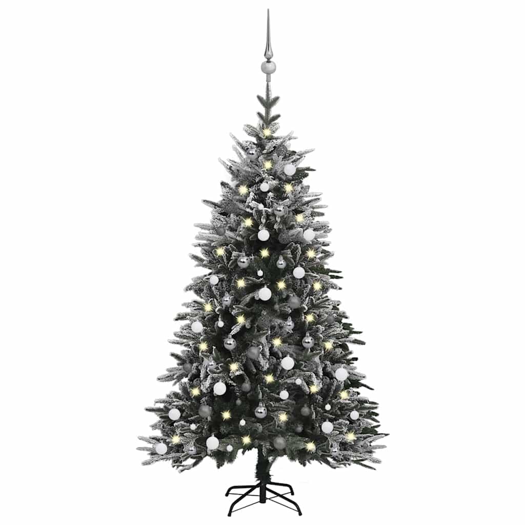 E-shop vidaXL Umelý vianočný stromček s LED, sadou gúľ a snehom 180cm PVC+PE