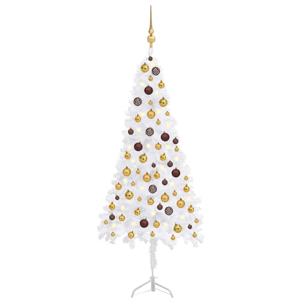 Künstlicher Eck-Weihnachtsbaum LEDs & Kugeln Weiß 120 cm PVC
