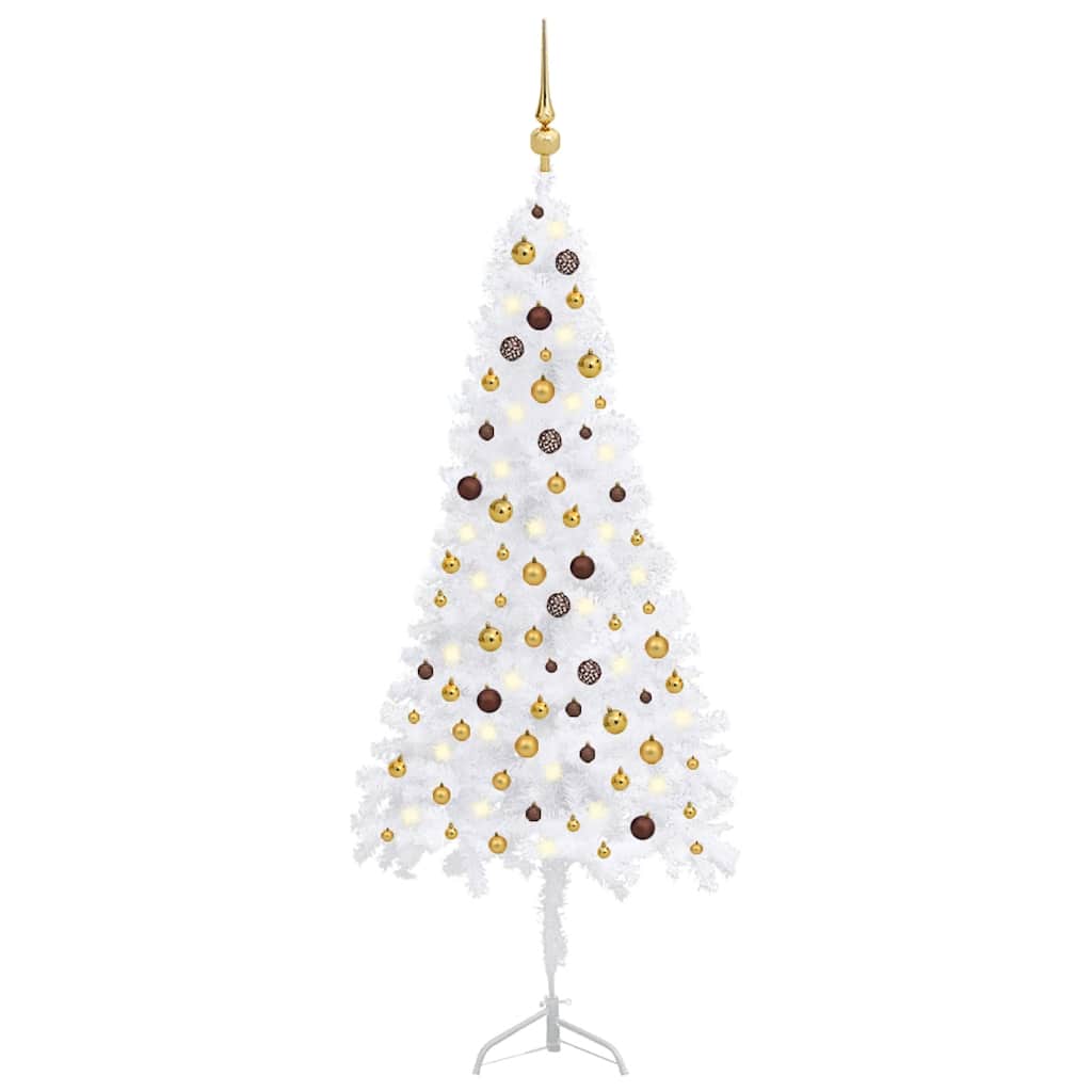 Arbre de Noël artificiel d'angle LED et boules Blanc 210 cm PVC