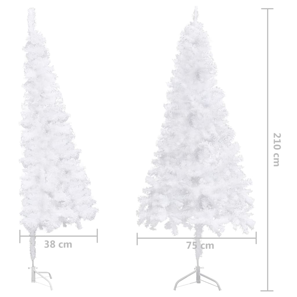 Fehér PVC sarok műkarácsonyfa LED-ekkel és gömbszettel 210 cm 