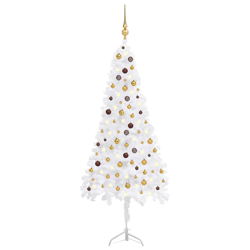 Arbre de Noël artificiel d'angle LED et boules Blanc 240 cm PVC
