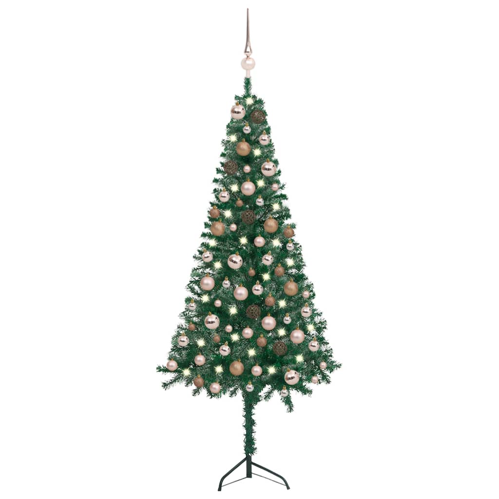 Künstlicher Eck-Weihnachtsbaum LEDs & Kugeln Grün 120 cm PVC