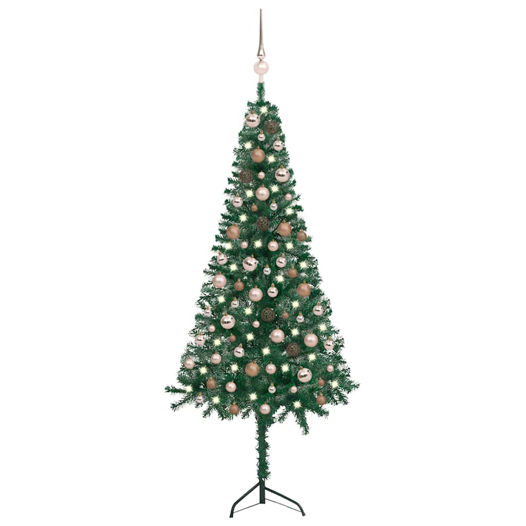 Arbre de Noël artificiel d'angle LED et boules Vert 150 cm PVC