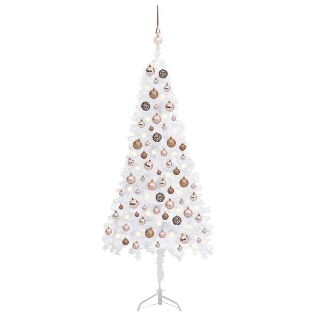 Künstlicher Eck-Weihnachtsbaum LEDs & Kugeln Weiß 120 cm PVC