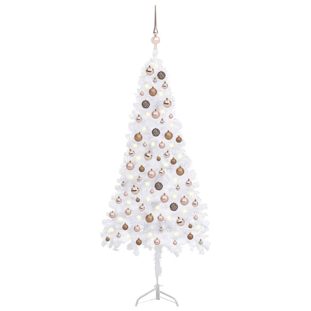 vidaXL Set brad Crăciun artificial de colț LED&globuri alb 150 cm PVC vidaXL