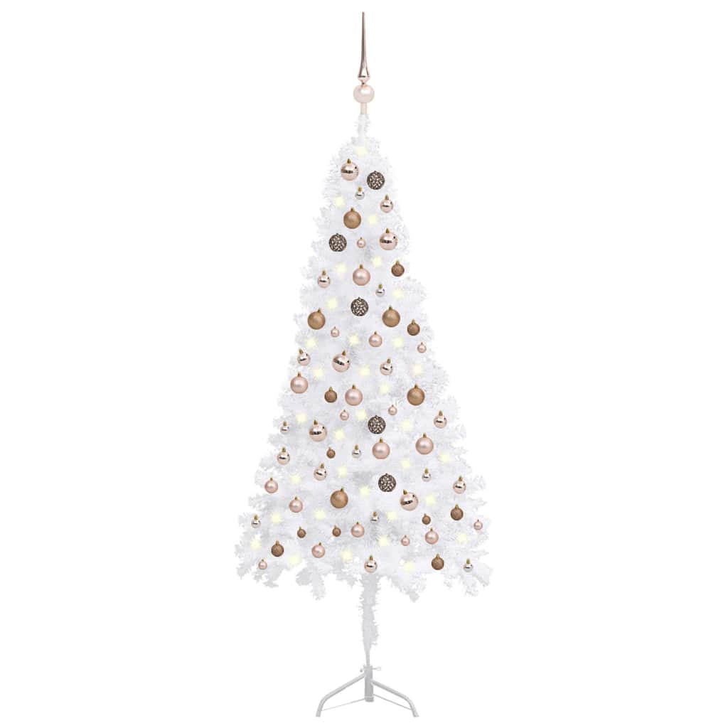 Arbre de Noël artificiel d'angle LED et boules Blanc 180 cm PVC