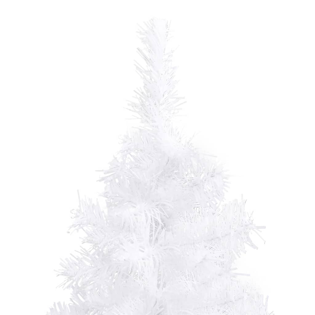 Fehér PVC sarok műkarácsonyfa LED-ekkel és gömbszettel 210 cm 
