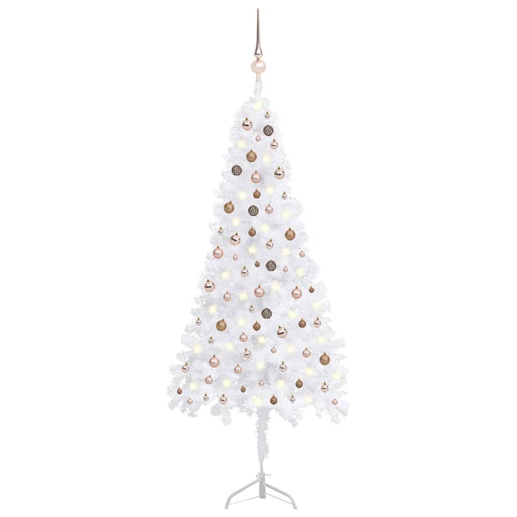 vidaXL Kulmaan asetettava tekojoulukuusi LED-valot/pallot valk. 240 cm