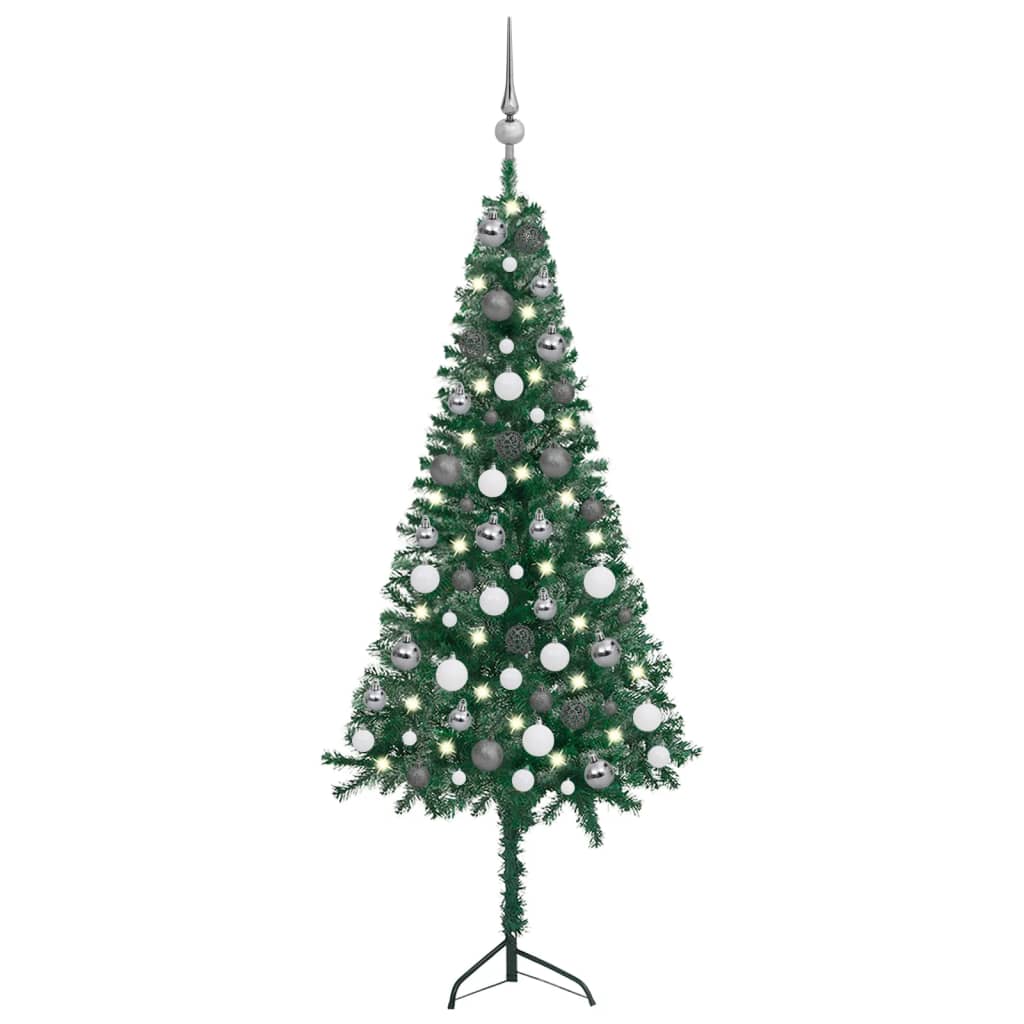Künstlicher Eck-Weihnachtsbaum LEDs & Kugeln Grün 120 cm PVC