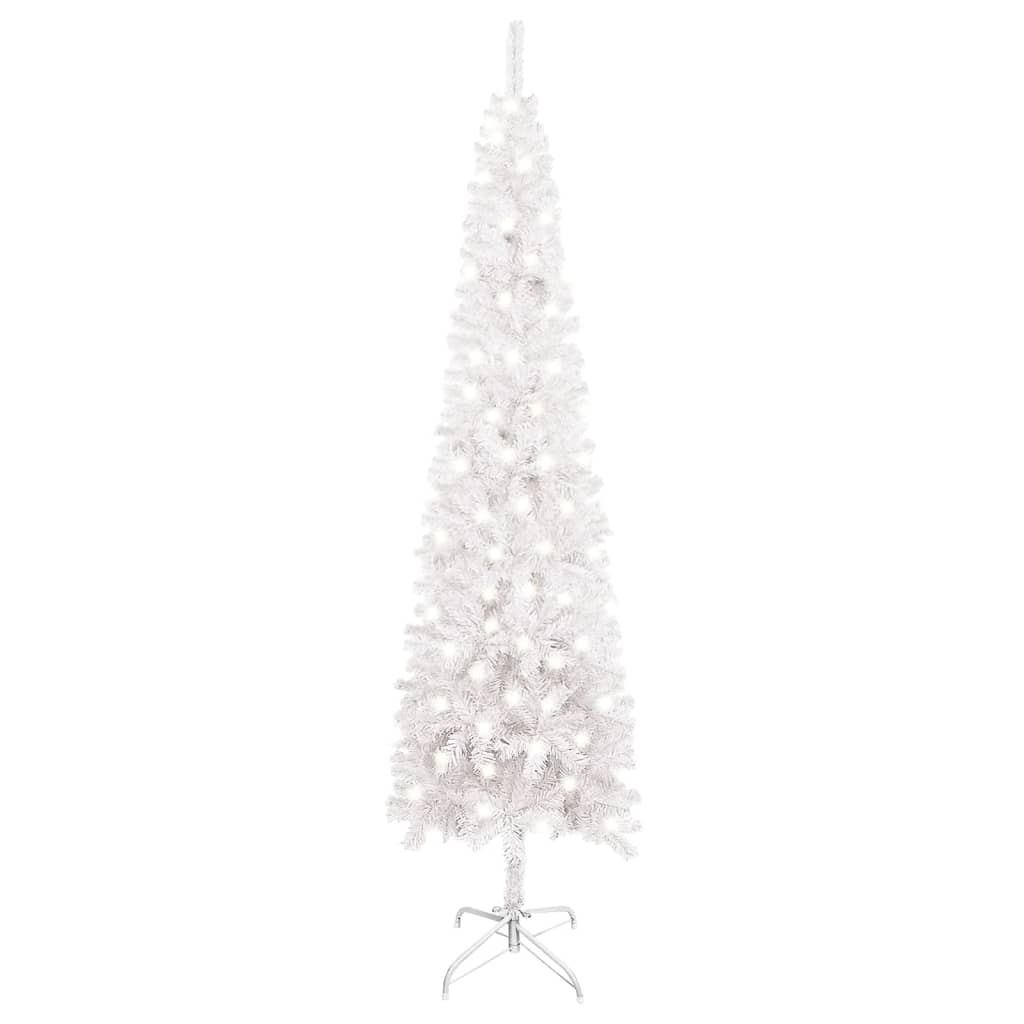 vidaXL Brad de Crăciun subțire cu LED-uri, alb, 180 cm