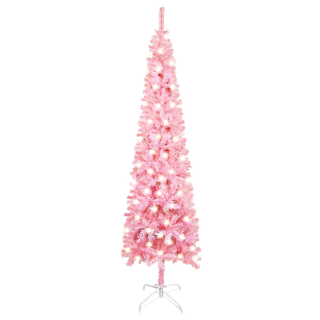 vidaXL Ohut joulukuusi LED-valoilla pinkki 120 cm