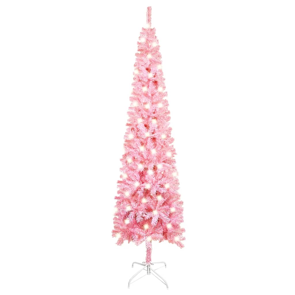 vidaXL Brad de Crăciun subțire cu LED-uri, roz, 150 cm vidaXL