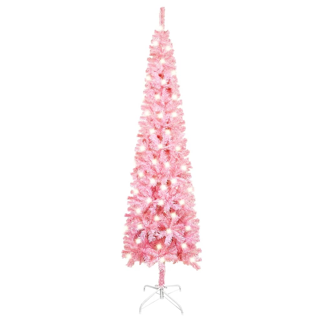 vidaXL Kapea joulukuusi LED-valoilla pinkki 150 cm