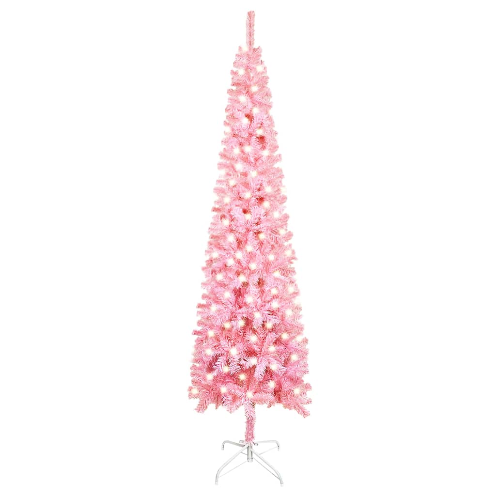vidaXL Set pom de Crăciun subțire cu LED-uri, roz, 240 cm