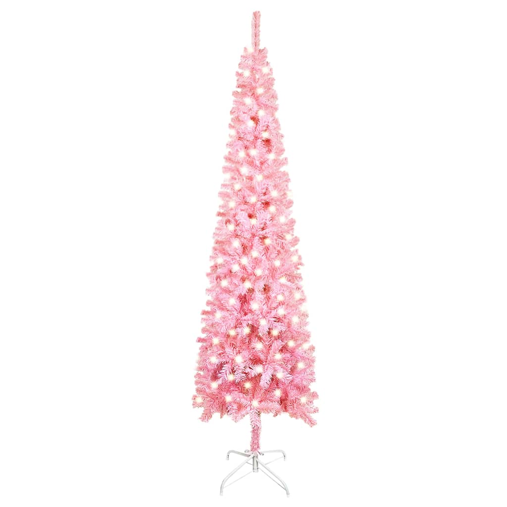 vidaXL Kapea joulukuusi LED-valoilla pinkki 240 cm