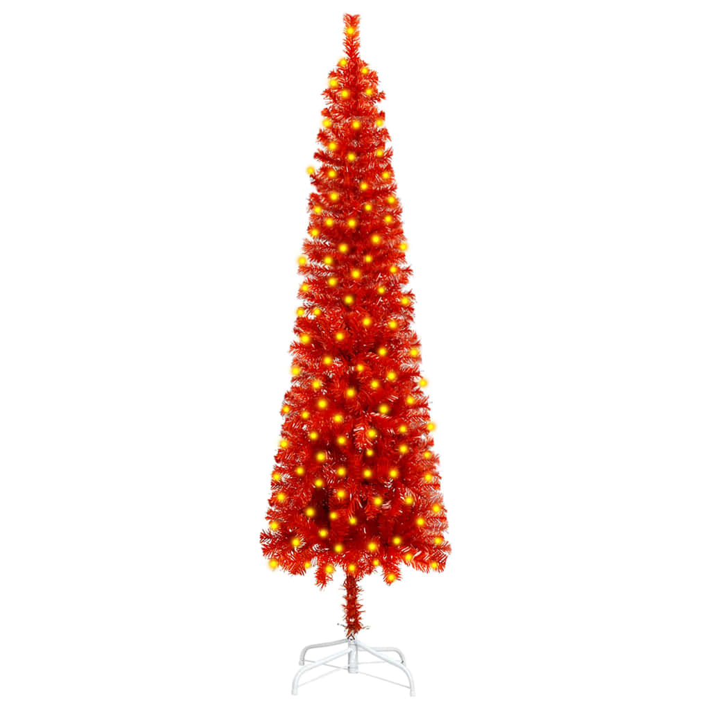 vidaXL Brad de Crăciun subțire cu LED-uri, roșu, 150 cm vidaXL