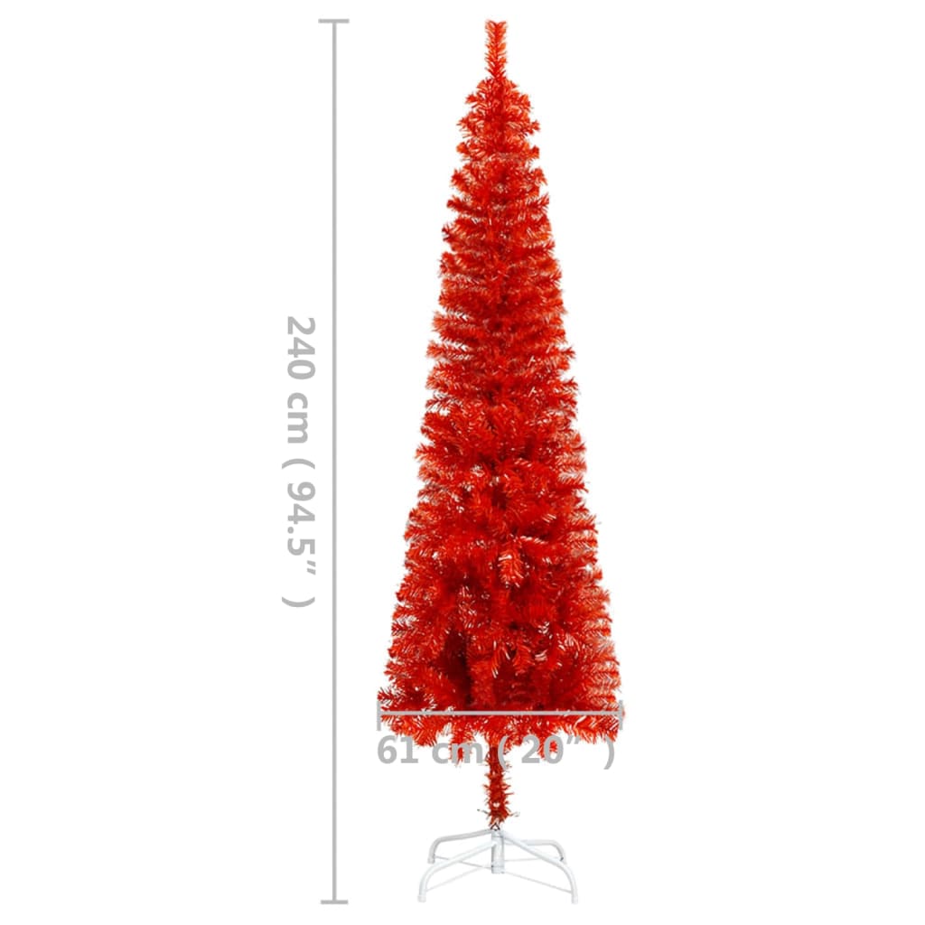 Тънка коледна елха с LED, червена, 240 см