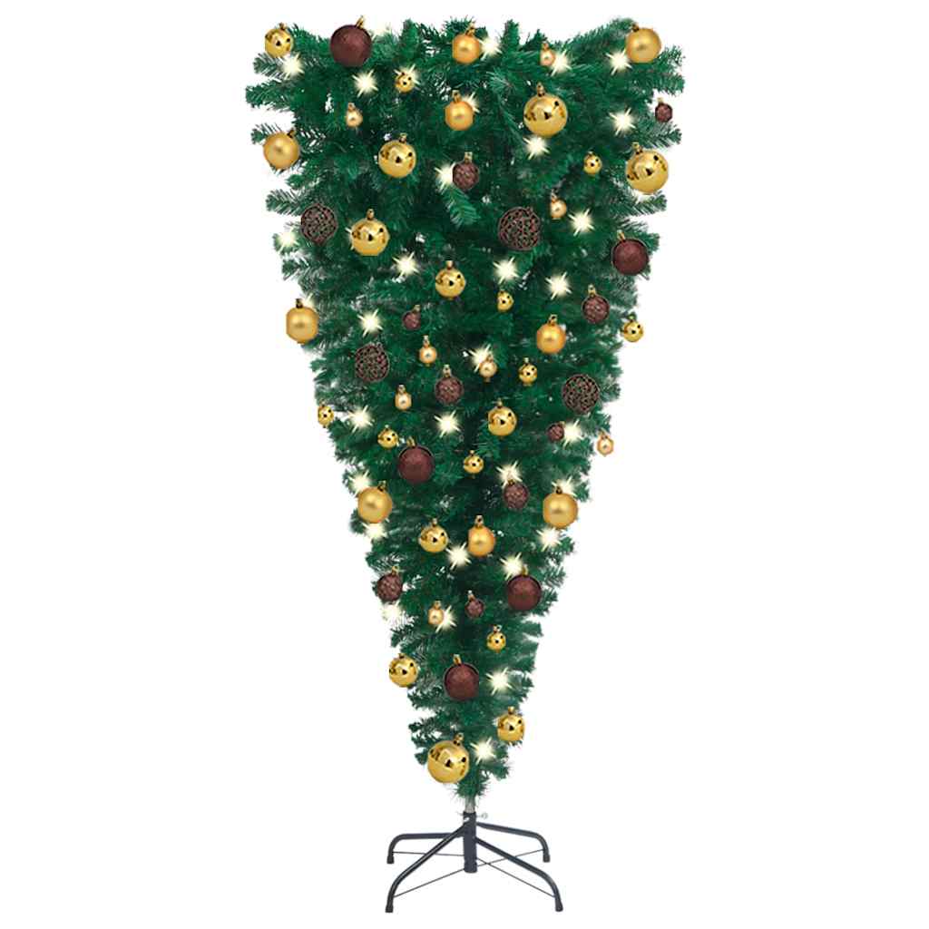 vidaXL Set pom Crăciun artificial inversat LED-uri&globuri negru 120cm 120cm imagine noua