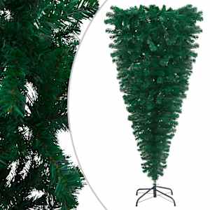 vidaXL Upside-down Artificial Pre-lit Christmas Tree with Ball Set 180 cm