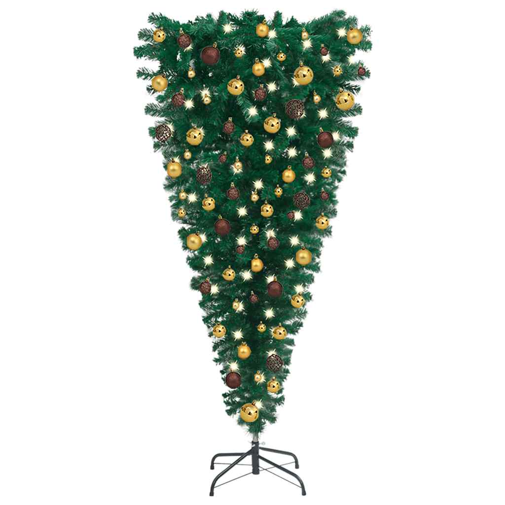 vidaXL Obrácený umělý vánoční stromek s LED a sadou koulí 210 cm