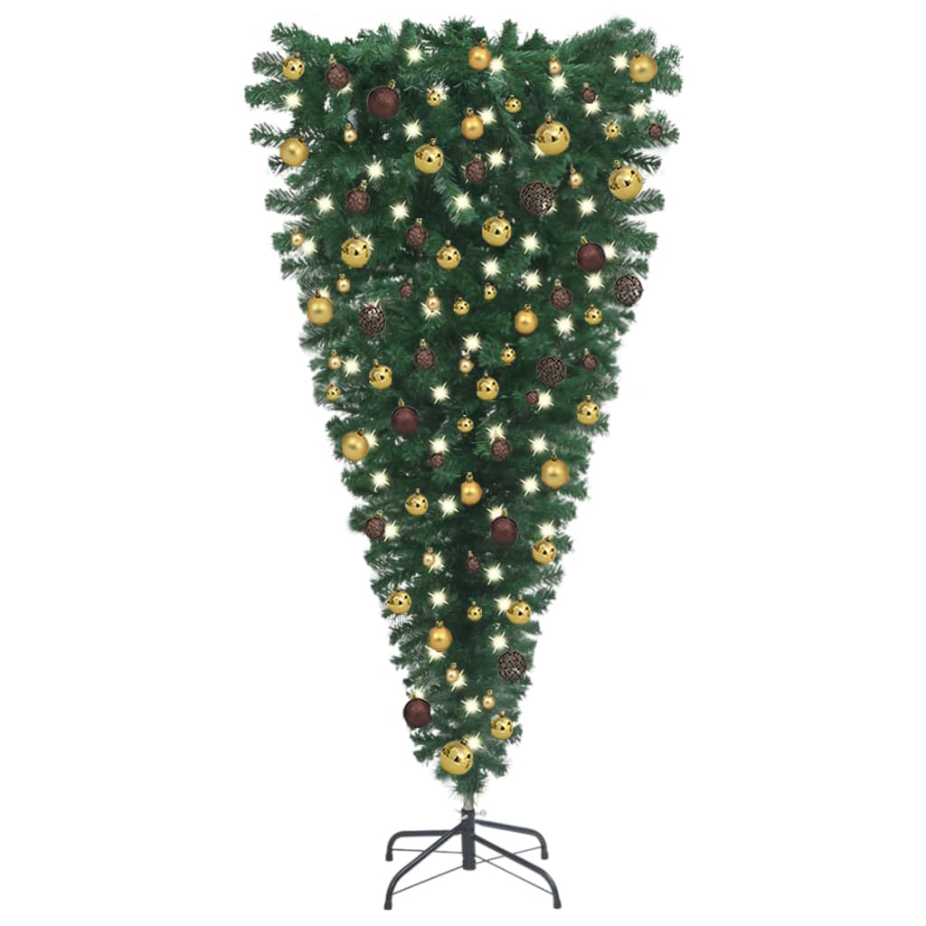 Obrácený umělý vánoční stromek s LED a sadou koulí 240 cm