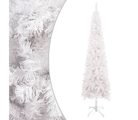vidaXL Brad de Crăciun pre-iluminat slim, set globuri, alb, 150 cm