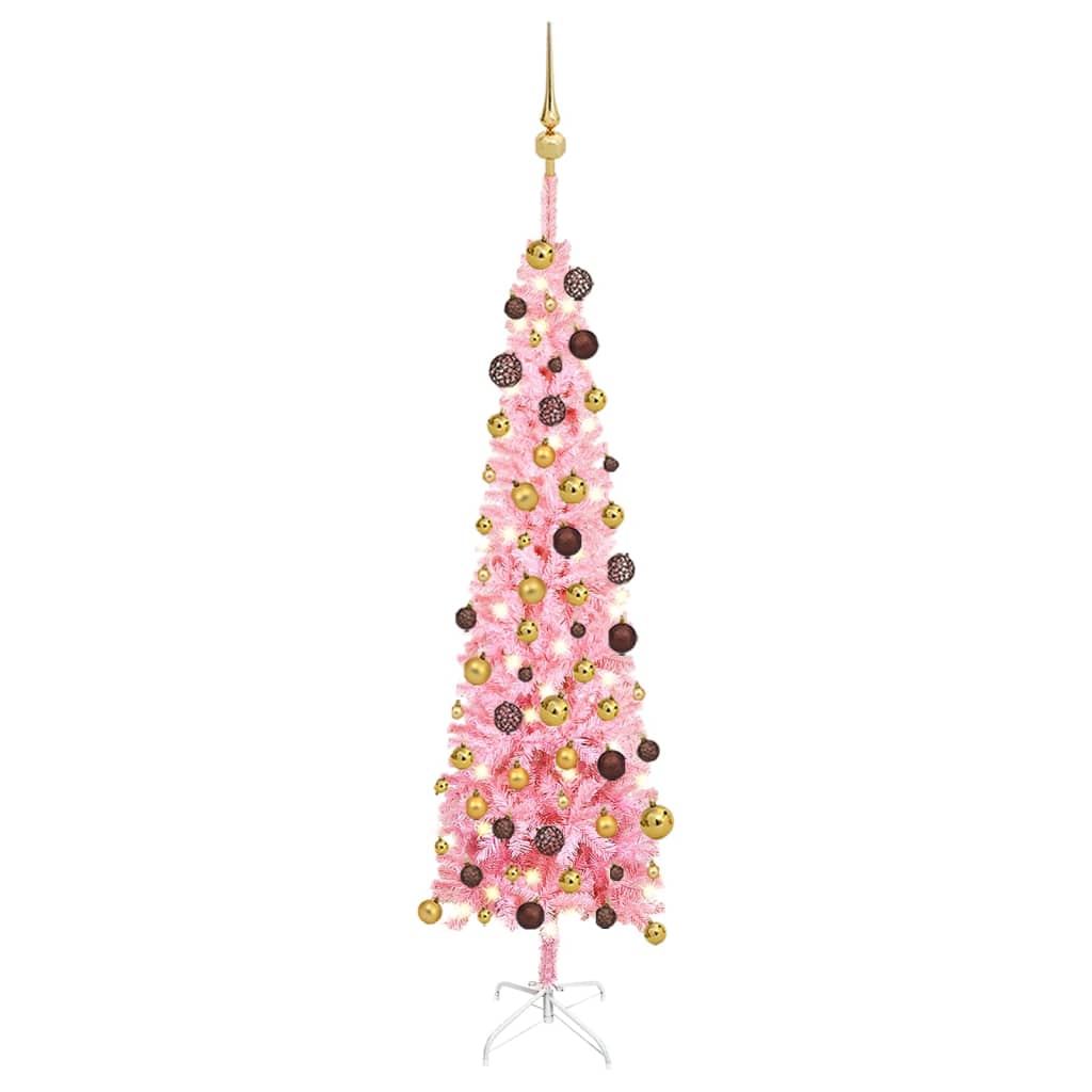 

vidaXL Slim Christmas Tree with LEDs&Ball Set Pink 59.1"