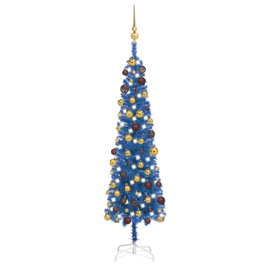 vidaXL Kerstboom met LED’s en kerstballen smal 120 cm blauw