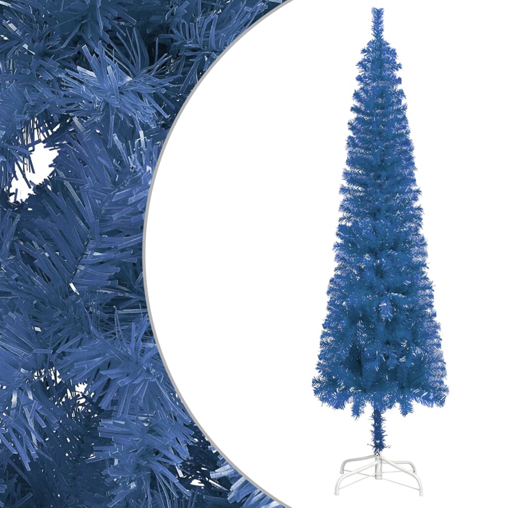 vidaXL Árvore de Natal pré-iluminada fina com bolas 150 cm azul