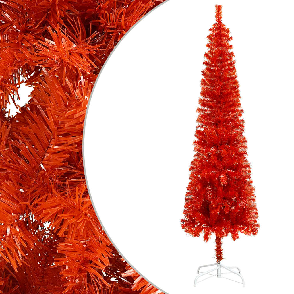 vidaXL Arbre de Noël mince pré-éclairé et boules rouge 120 cm