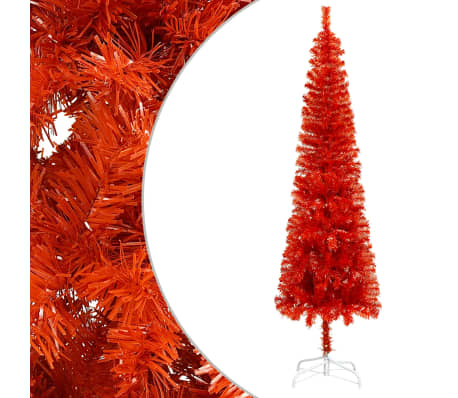vidaXL Forhåndsbelyst slankt juletre med kulesett rød 210 cm