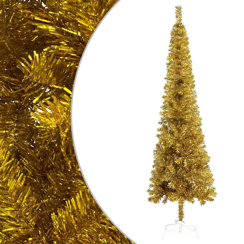 

vidaXL Kerstboom met LED's en kerstballen smal 150 cm goudkleurig