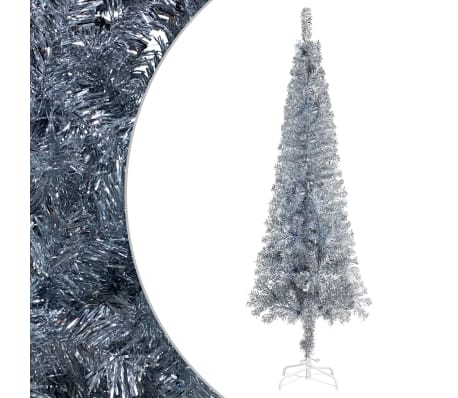vidaXL Weihnachtsbaum Schlank mit Beleuchtung & Kugeln Silber 150 cm