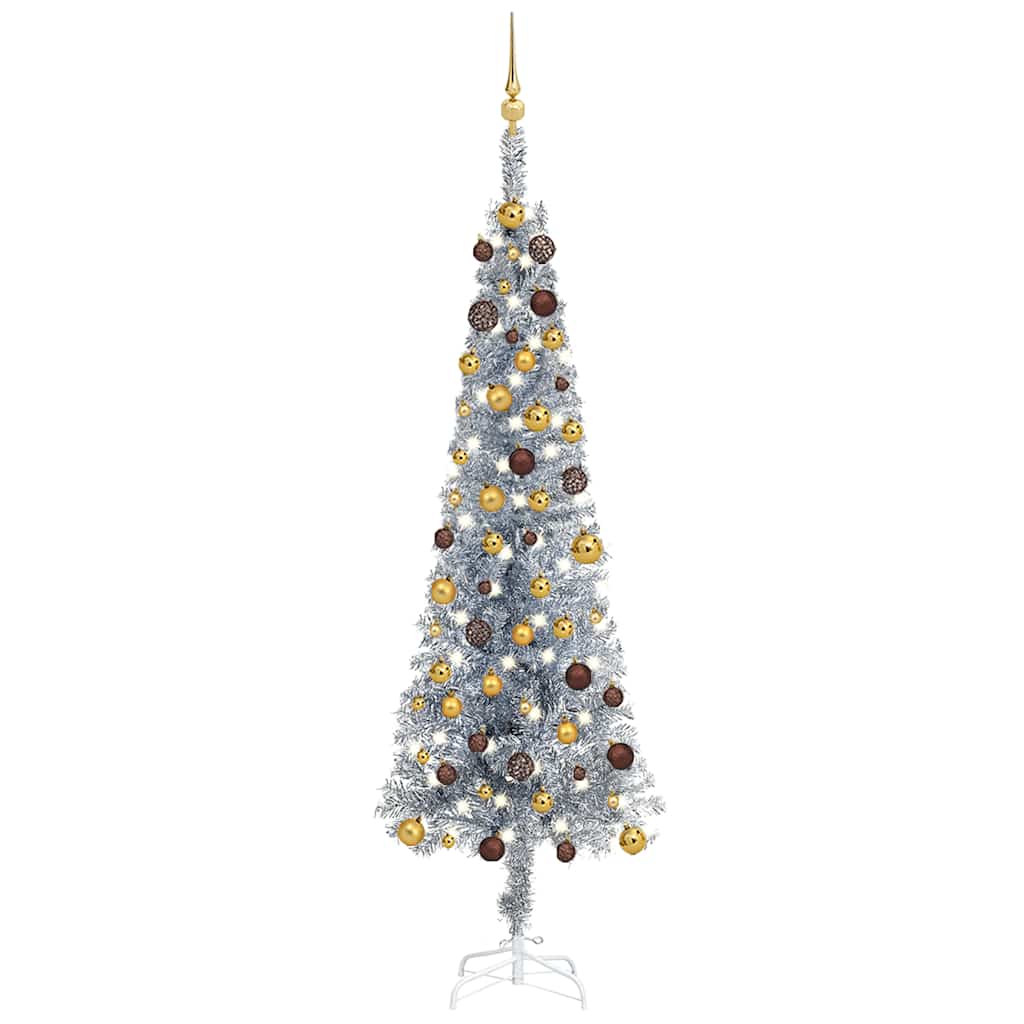 

vidaXL Slim Christmas Tree with LEDs&Ball Set Silver 82.7"