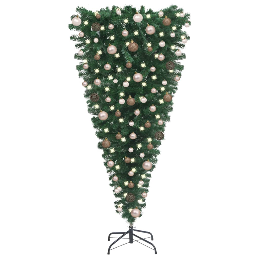 vidaXL Brad de Crăciun artificial inversat, LED-uri & globuri, 210 cm