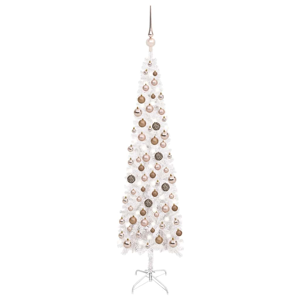 

vidaXL Slim Christmas Tree with LEDs&Ball Set White 47.2"