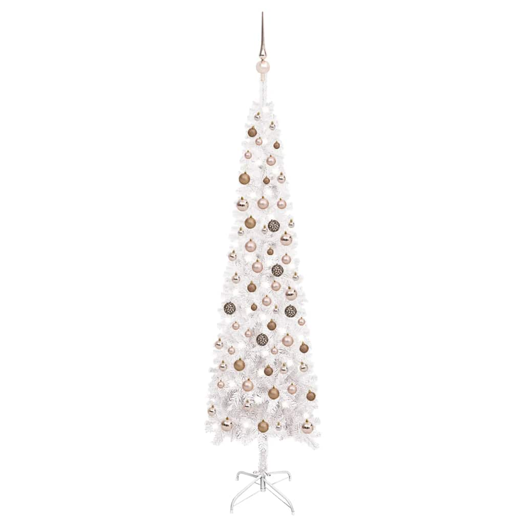 

vidaXL Slim Christmas Tree with LEDs&Ball Set White 82.7"