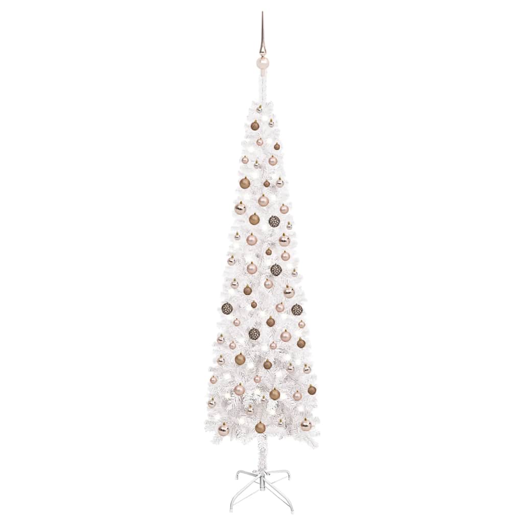 

vidaXL Slim Christmas Tree with LEDs&Ball Set White 94.5"