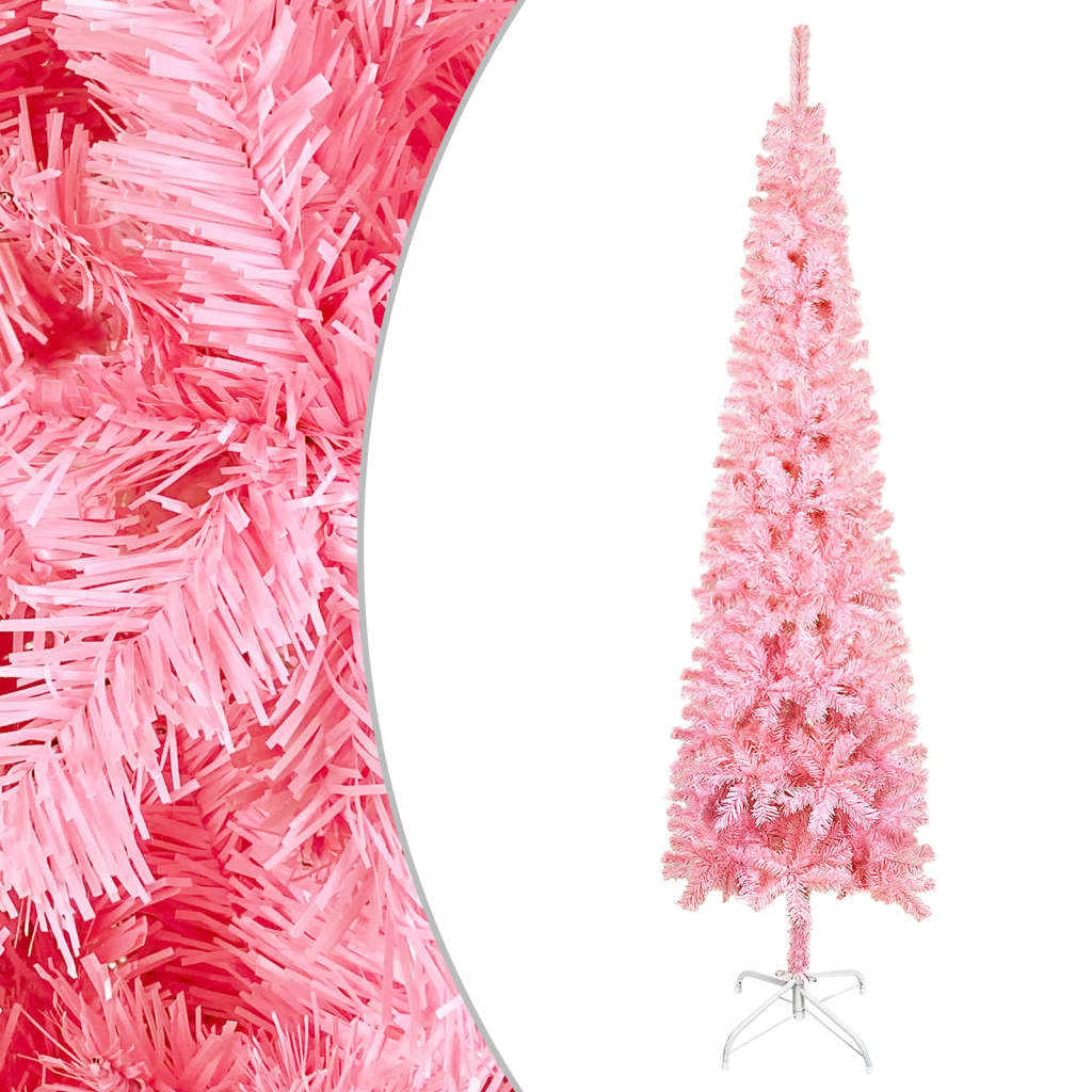 vidaXL Úzký vánoční stromek s LED a sadou koulí růžový 180 cm